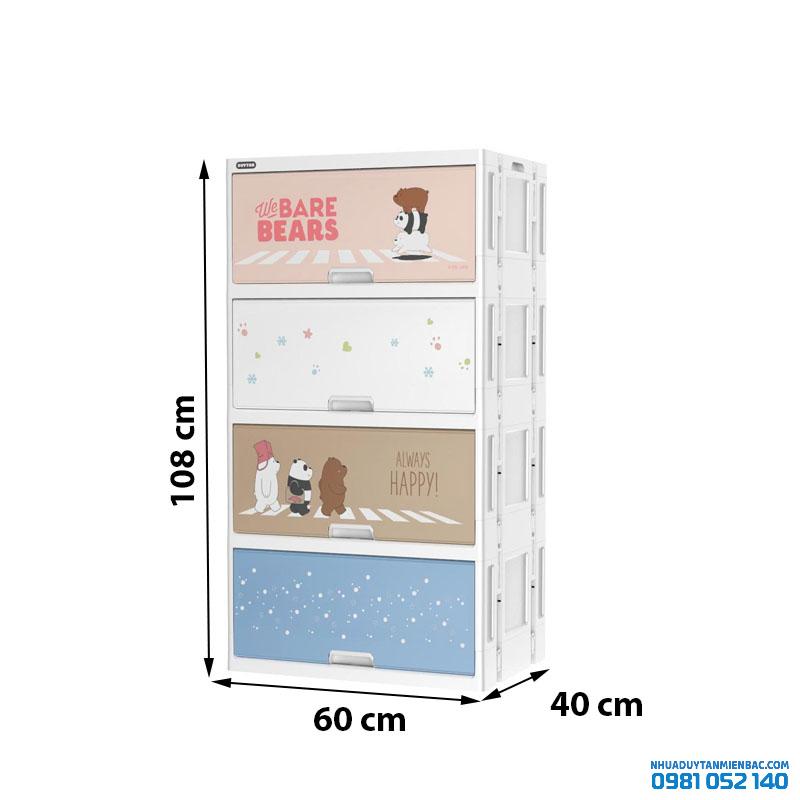 Tủ nhựa Nanaby 4 ngăn (Đa sắc, gấu)