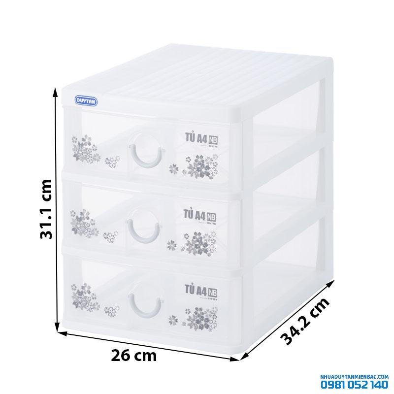 Tủ nhựa Tomi A4 3 ngăn (Nắp bằng - màu trắng/xanh dương nhạt) - No.343/3