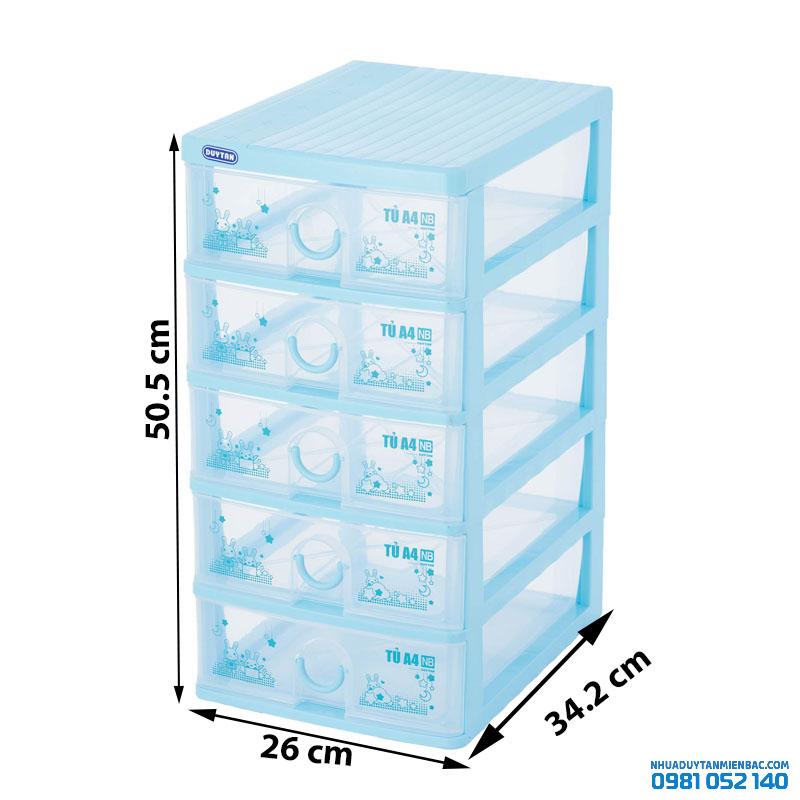 Tủ nhựa Tomi A4 5 ngăn (Nắp bằng - màu trắng/xanh dương nhạt) - No.343/5