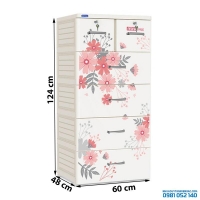 Tủ nhựa Duy Tân Mina 5 tầng (màu xám, hoa cúc)