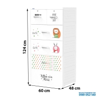 Tủ nhựa Duy Tân Mina 5 tầng (màu trắng, sư tử và thỏ)
