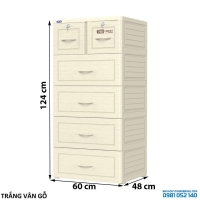 Tủ nhựa Duy Tân Tabi 5 tầng (màu trắng, vân gỗ)